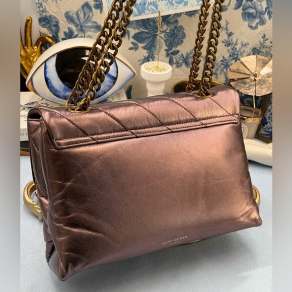 🆕 KURT GEIGER LONDON 🧿 NWOT Large Quilted Leather Soho Shoulder Bag, Metallic - Picture 6 of 15